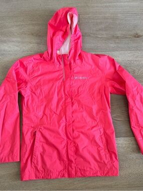 Columbia Omni-Tech Rain Spring Lightweight Jacket L 14/16 Hood Coral Pink